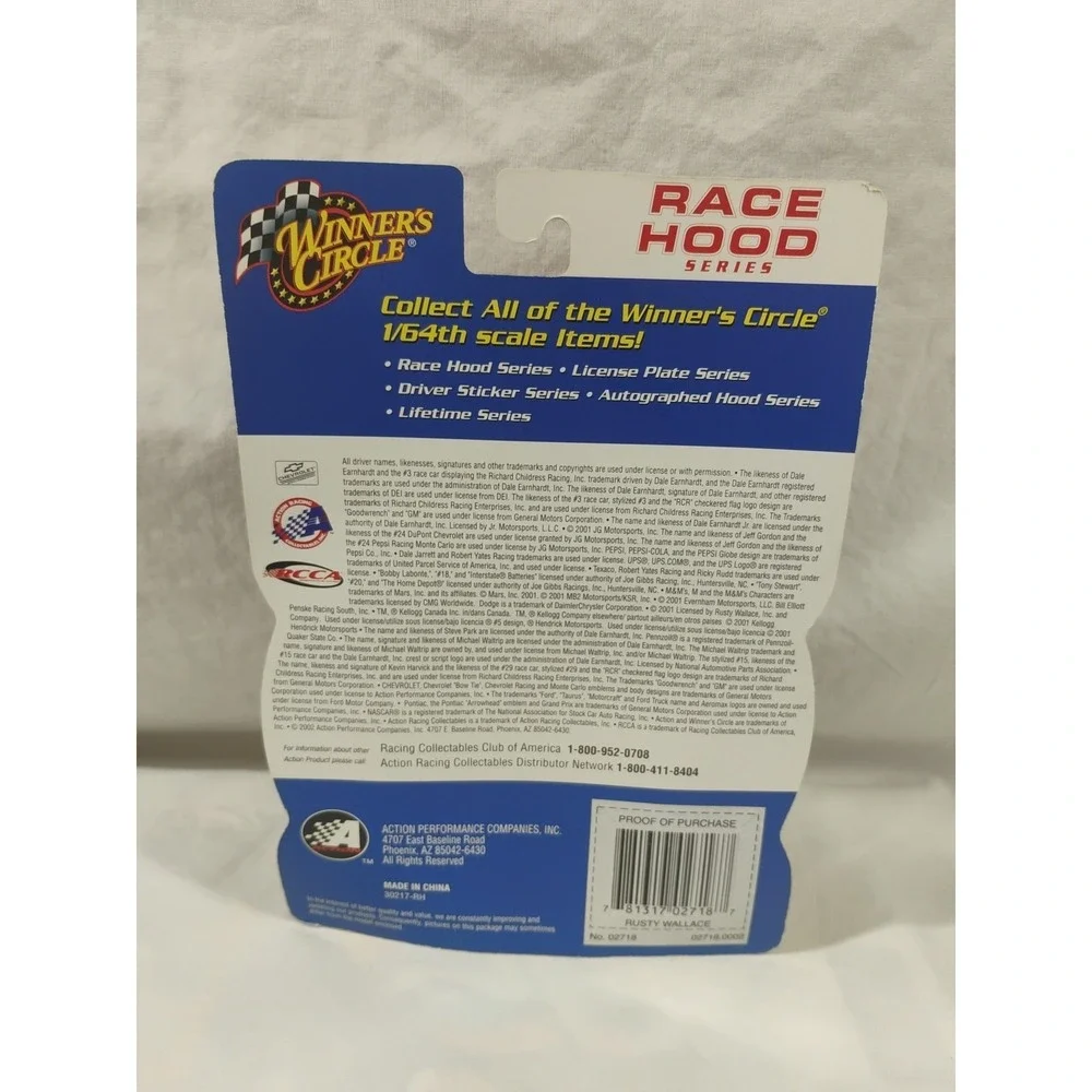 Nascar 2002‎ Winner's Circle #2 Rusty Wallace Race Hood Series Harley Davidson